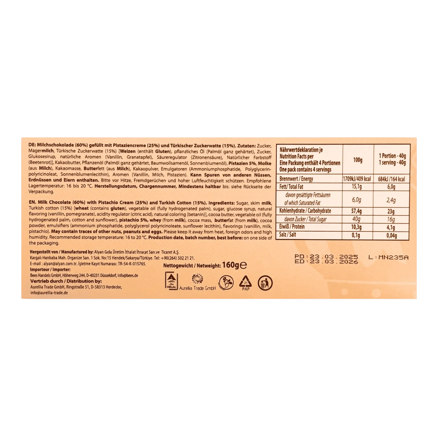 ALYAN Angel Hair Schokolade Karton 12 x 160g bei Outletpreise.com online bestellen