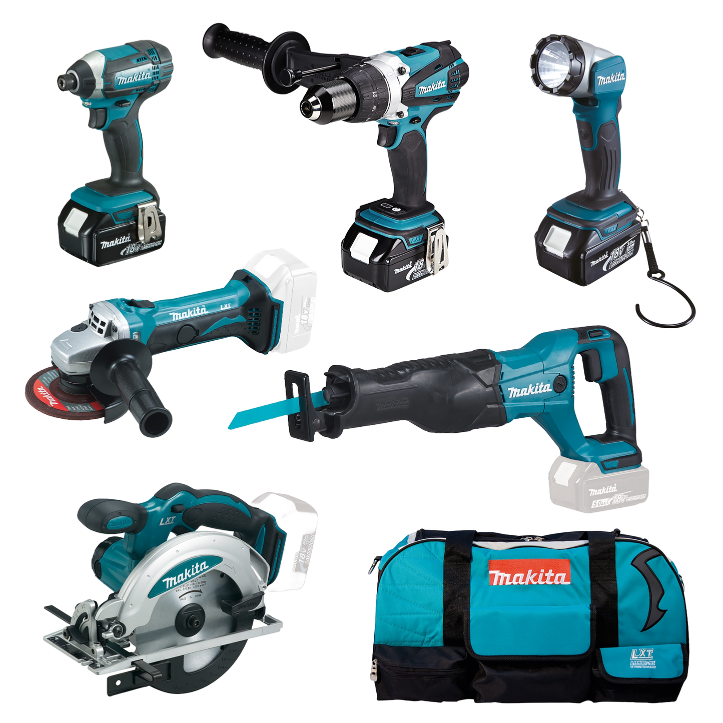 MAKITA 10-teiliges Akku Maschinenset inkl. Tasche + 3 Akkus (DLX6046)