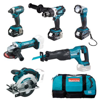 MAKITA 10-teiliges Akku Maschinenset inkl. Tasche + 3 Akkus (DLX6046)